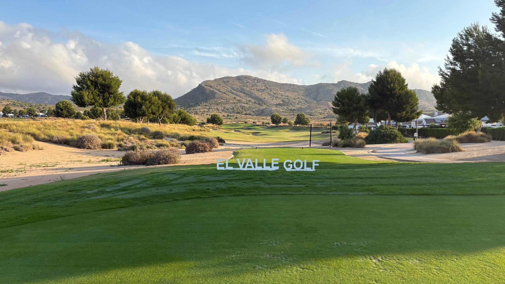 El Valle Golf course fairway with mountain backdrop in Murcia, Spain