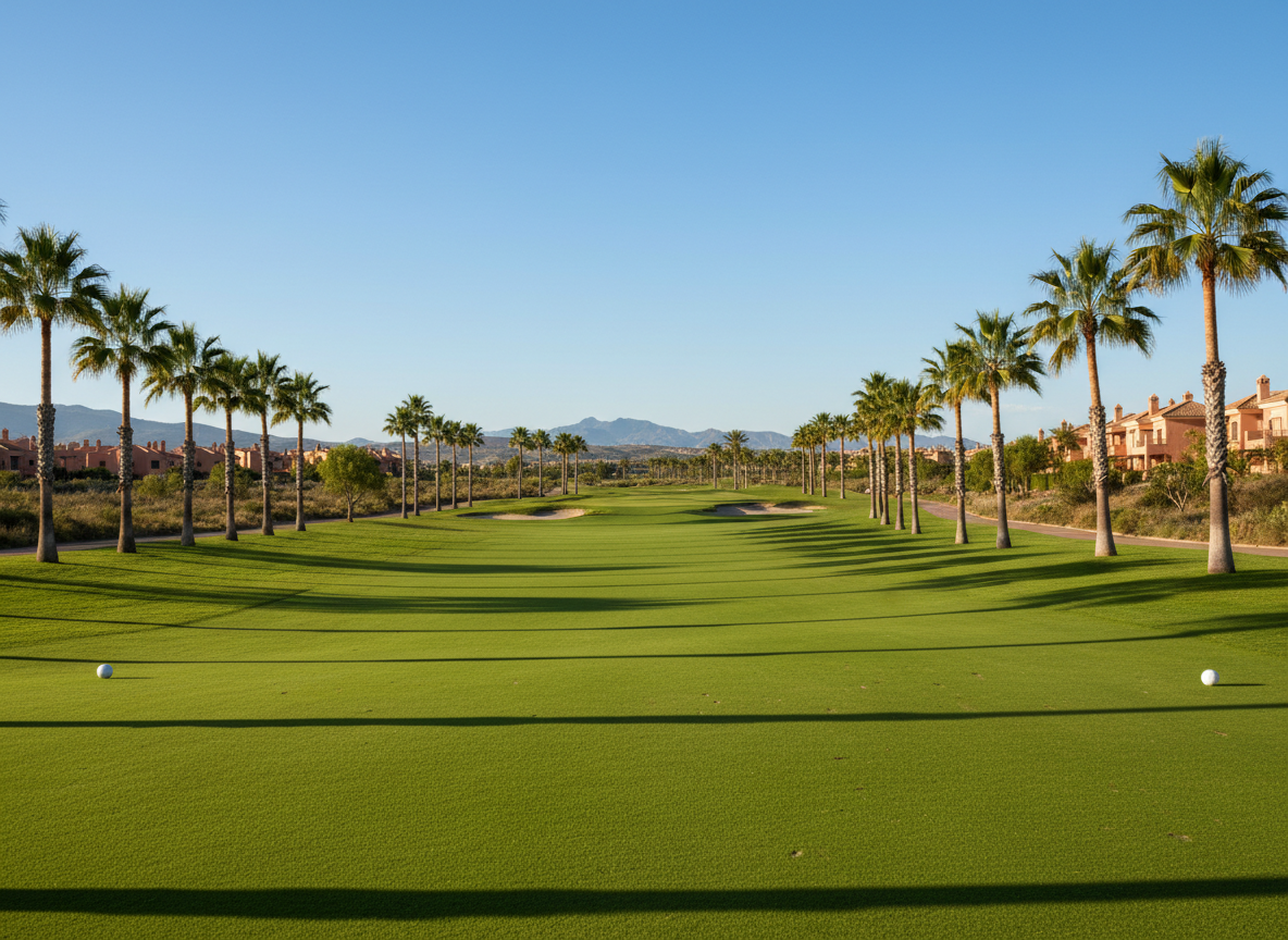 Sunny golf course fairway at Hacienda Riquelme, Murcia, Spain